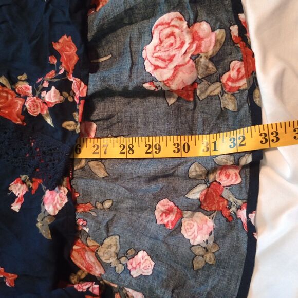 Maurice's Plussize Ruffle Front Kimono. Navy Floral Crochet Trim Boho Sz 1 16-18 - Picture 6 of 7